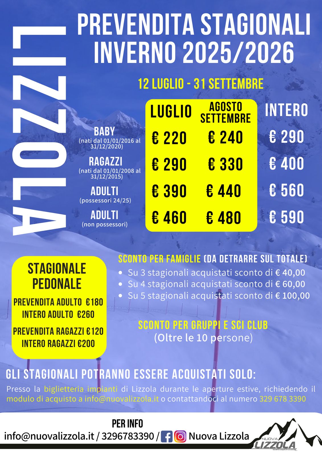 AL VIA LA PREVENDITA STAGIONALI INVERNO 2025/2026